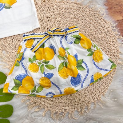 Conj. Regata e Short Saias Limões - Off White e Amarelo
